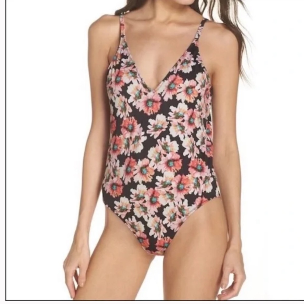 Leith Floral One Piece Open Back Swimsuit Size Medium New
